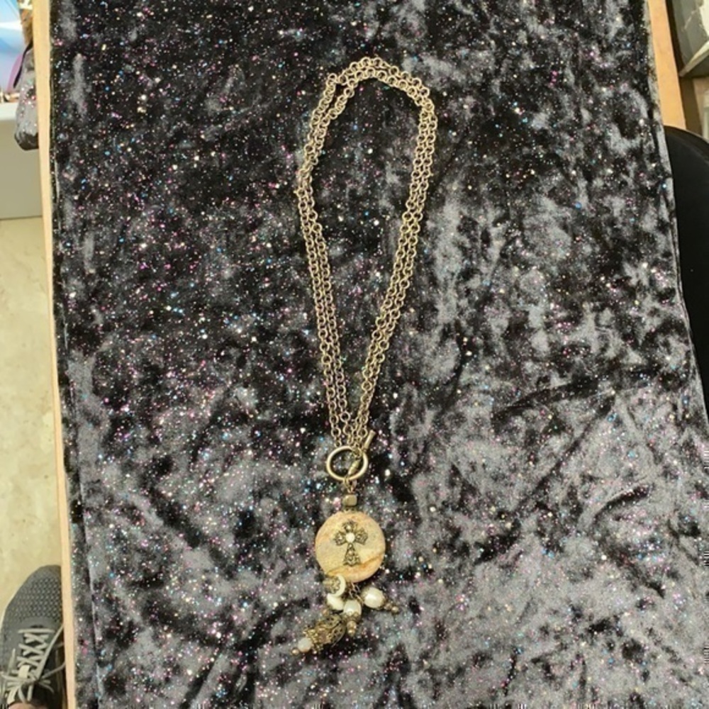 Stone Cross Toggle Necklace